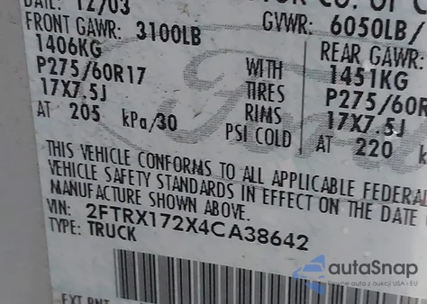 2004 Ford F-150 Heritage Xl/Xlt from USA, damaged, VIN 2FTRX172X4CA38642